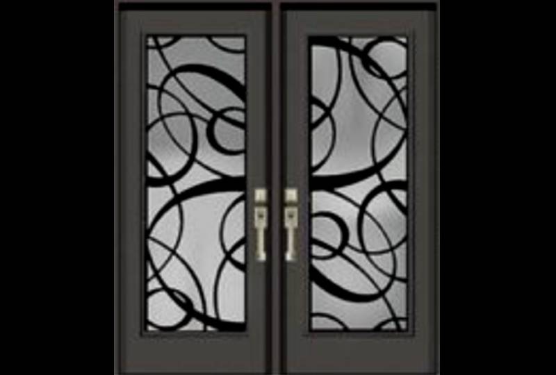 Double doors with decorative glass panels.
