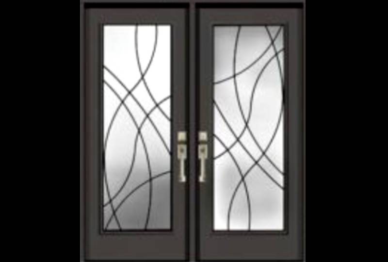 Double entry doors with decorative frosted glass