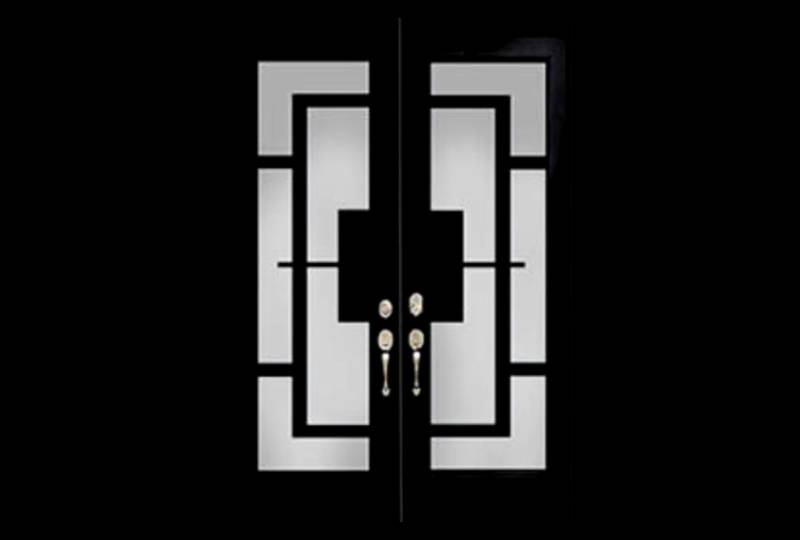 Black and white geometric design door.