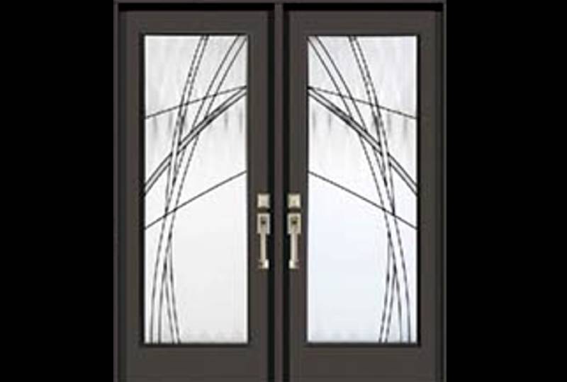 Modern double entry doors with decorative glass